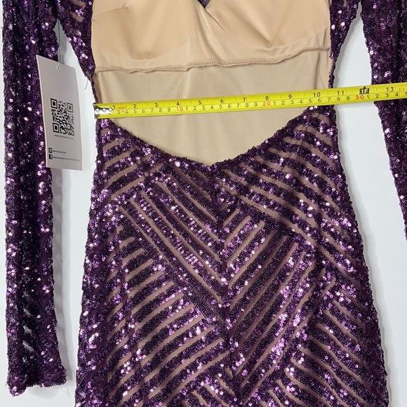 NWT Purple Sequin Stripe Open Back Dress Size S - Picture 10 of 17